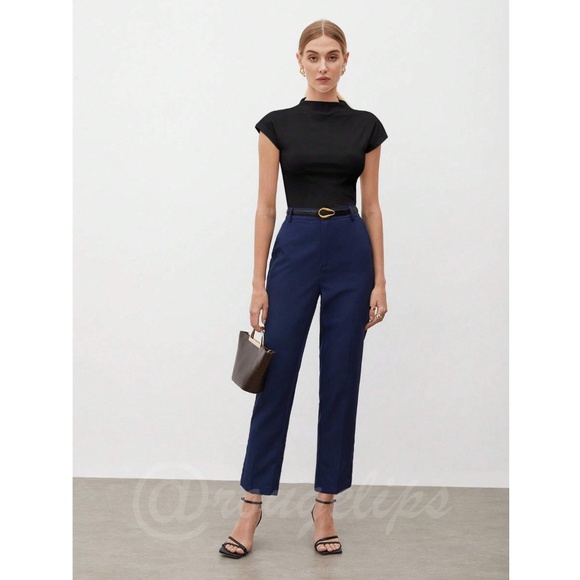 Black High Neck Cap Short Sleeve Tee Shirt - Picture 8 of 12